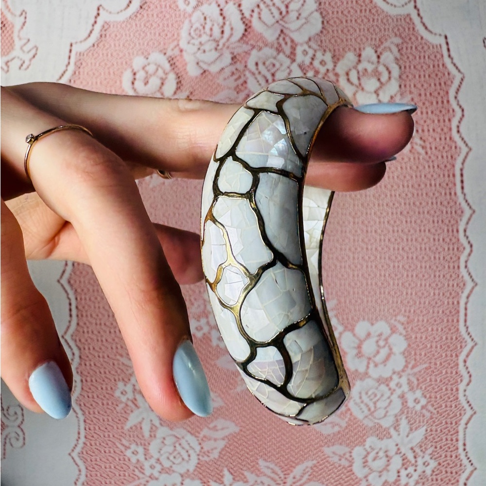 Celadon Crackle Enamel Cuff | Gold Veining